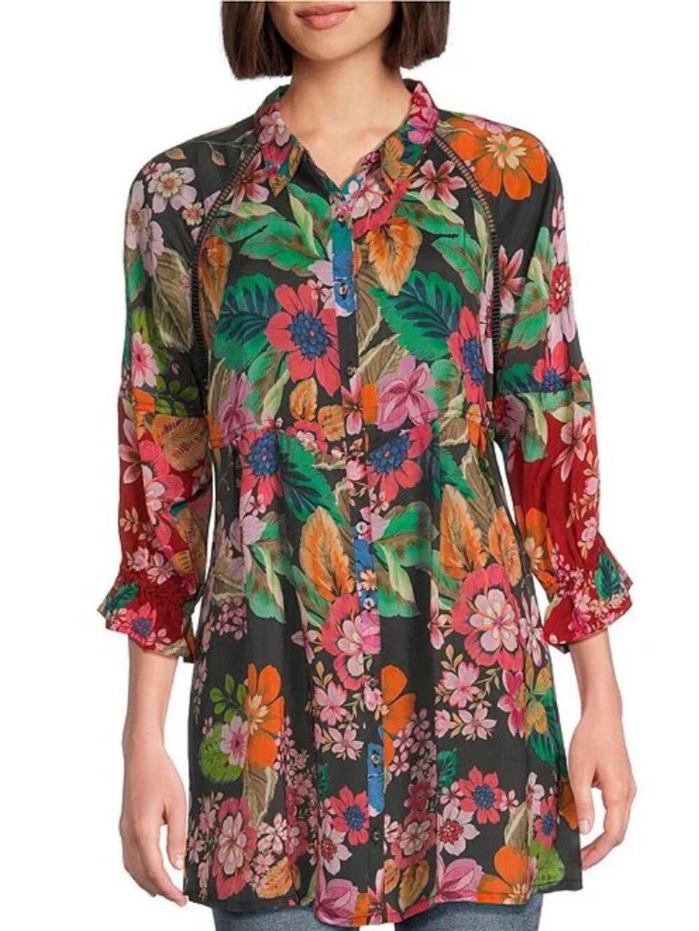 Johnny Was Lapham Adonia Tunic Top Floral Collared Size XL NWT